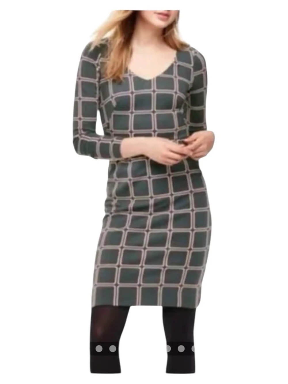 Boden Gray Eliza Ponte Long Sleeve Sheath Dress Geometric Print V-Neck 8 Long